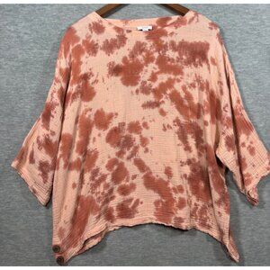 Pure  J Jill‎ Womens Tie Dye Cotton Top With Button Accents Orange Size S